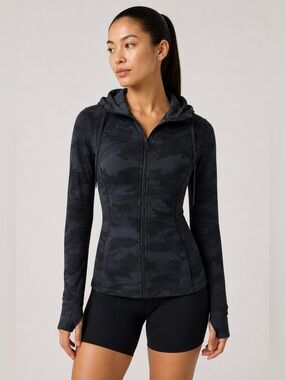 Lululemon Define Hooded Jacket Nulu Black Camo Full Zip Size 2 NWOT